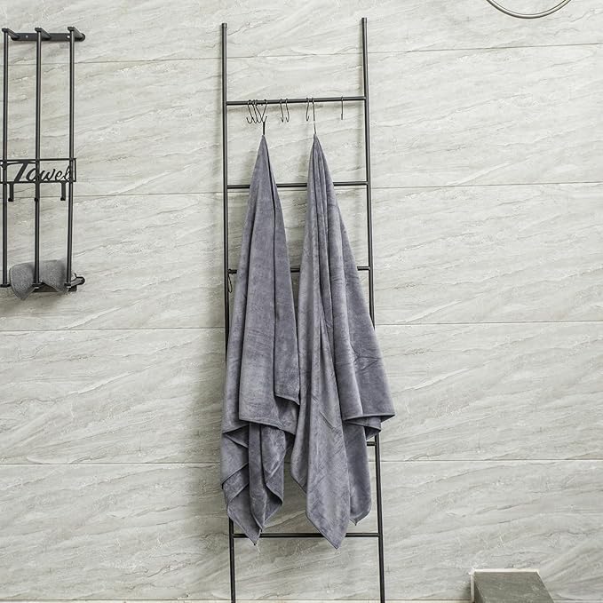 JML Microfiber Bath Towel 2 Pack(30" x 60"), Oversized Thick Towels, Soft, Super Absorbent and Fast Drying, No Fading Multipurpose Use for Sports, Travel, Fitness, Yoga, 30 in 60 in, Grey Count