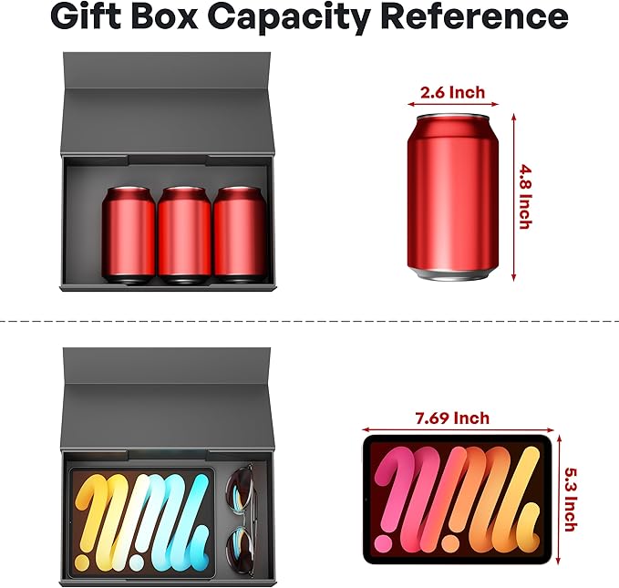 5 Pack Black Gift Box, 9.5x6x3'' Gift boxes for Presents with Lids Magnetic Closure Rectangle Collapsible for Groomsman Proposal Box, Wedding, Christmas, Halloween, Birthday Gift Packging