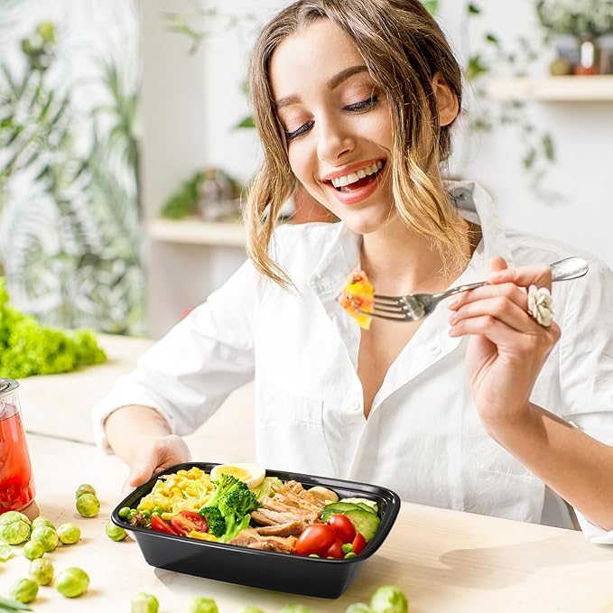 Meal Prep Containers 28oz, 50 Pack (100-Piece) Reusable Food Storage Containers with Lids Microwave, Freezer, Dishwasher Safe - Leakproof & BPA Free Durable Plastic Bento Box for Adult