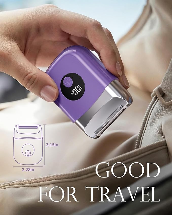 Cordless Electric Razors for Women, Travel Electric Shaver with LED Display, Rechargeable Body Trimmer Shaver for Private Area, Face Underarms Bikini,Lips,arms, Legs (Purple)