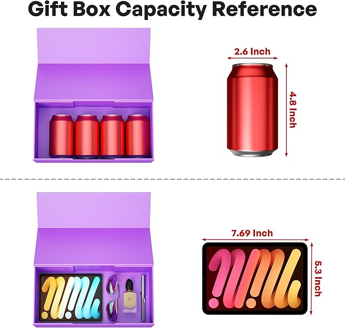 5 Pack Purple Gift Box, 12x6x4'' Gift box for Presents with Lids Magnetic Closure Rectangle Collapsible for Bridesmaid Proposal Box, Wedding, Christmas, Halloween, Birthday Gift Packging