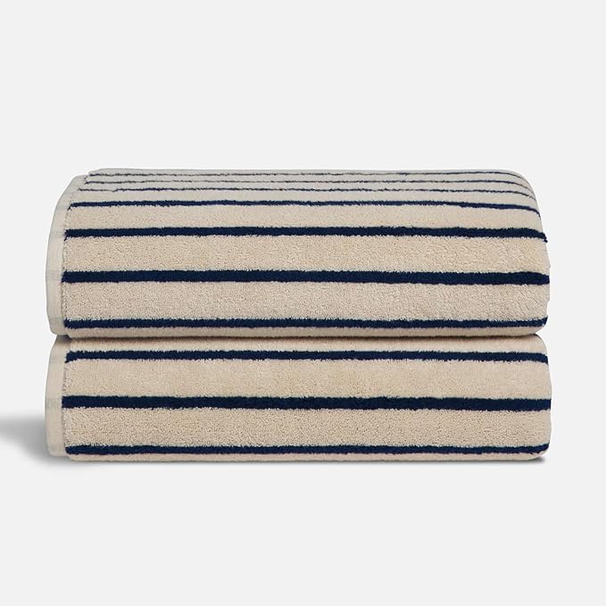 Brooklinen Super-Plush Bath Towels (Striped Midnight Navy)