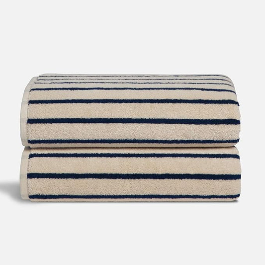 Brooklinen Super-Plush Bath Towels (Striped Midnight Navy)