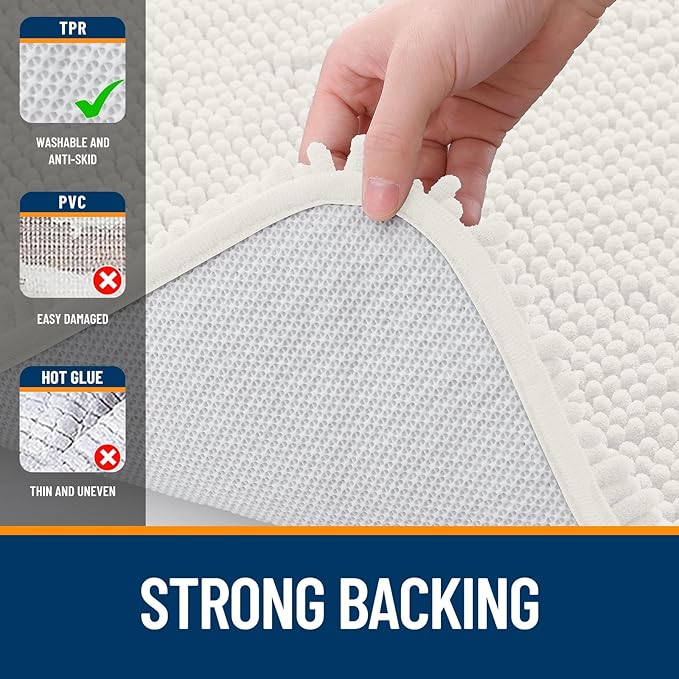 OLANLY Bathroom Rugs 44x24, Extra Soft Absorbent Chenille Bath Rugs, Rubber Backing Quick Dry, Machine Washable Bath Mats for Bathroom Floor, Tub and Shower, Home Decor Accessories, Ivory