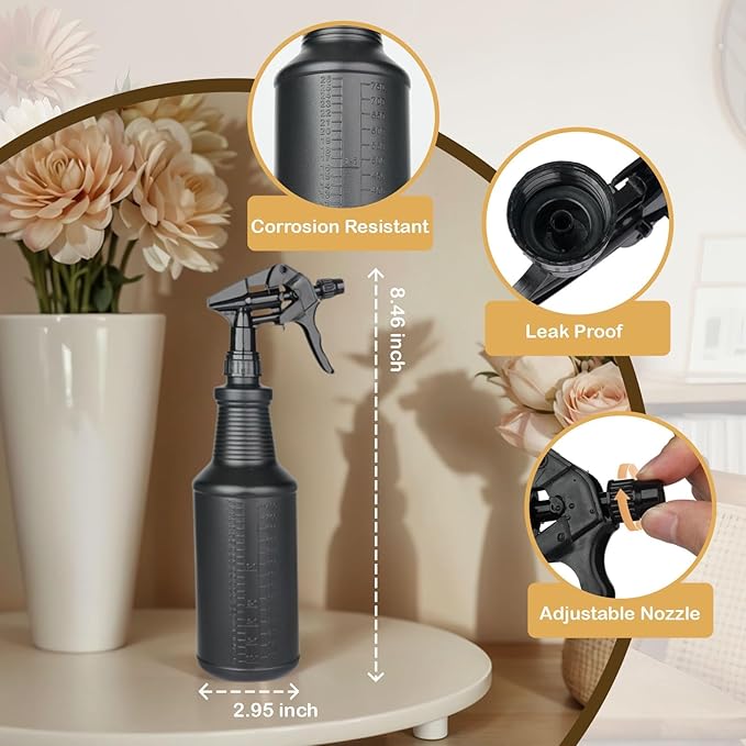 3-Pack Black Spray Bottles 34oz Opaque Heavy Duty Sprayer with Adjustable Nozzle, Leak-resistant Dark Spray Bottle for Cleaning, Garden, Plants, Hair, Pets