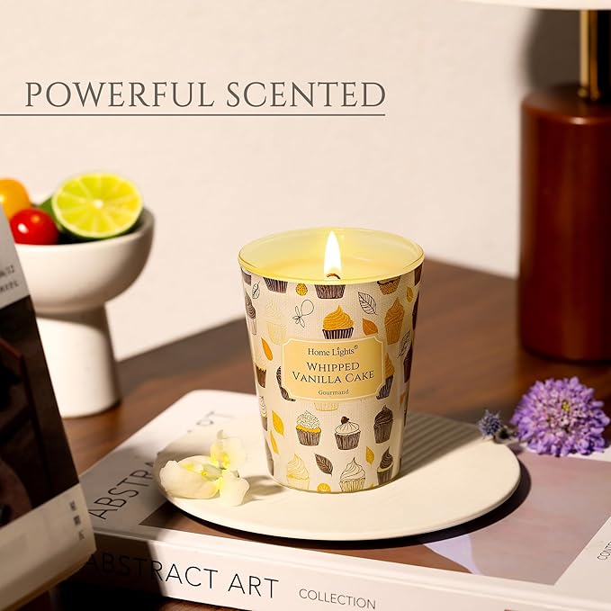 HomeLights Scented Candles for Women & Men, 6.7oz Candle Jars Aromatherapy Single Wick Candle, Ideal for Rustic Modern Home Decor and Gifts, Whipped Vanilla Cake