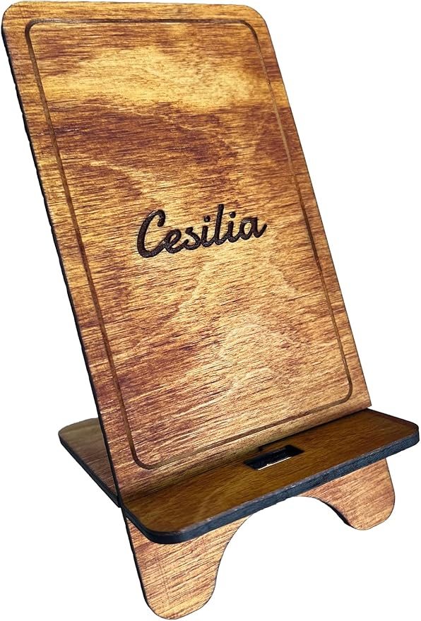 Design Your Own Phone Stand Personalized Wooden Holder Custom Name Engraved Handmade Desk and Home Accessory Gift (Only Name)