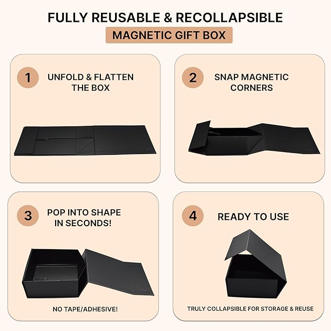 CECOBOX - Gift Boxes with Lids for Presents 8"x8"x3.1" - Matte, Collapsible Magnetic Closure Gift Box - Groomsmen & Bridesmaid Proposal Boxes, Wedding, PR, Birthdays, Holidays (White)