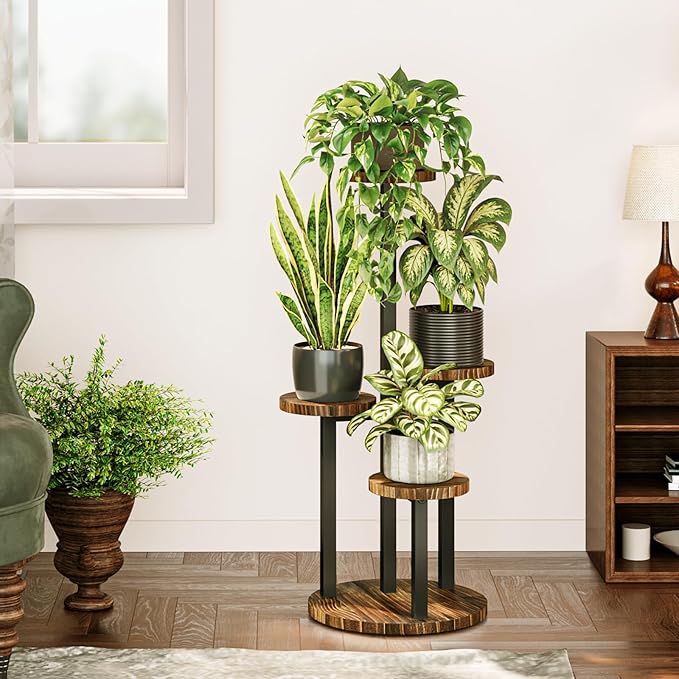 Bamworld Plant Tables Indoor Corner Plant Stand Tall Metal Wood Plant Shelf Outdoor Indoor Plant Table Rack 5 Tier Tier Plant Stand Garden Accessories for Living Room Balcony Patio