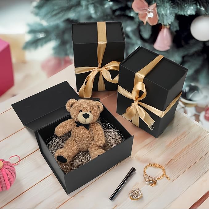 Schliersee 8x6x4 Gift box for Presents with Magnetic Lids Set of 4, Black Gift Wrap Boxes for Wedding, Birthday, Mother's Gifts