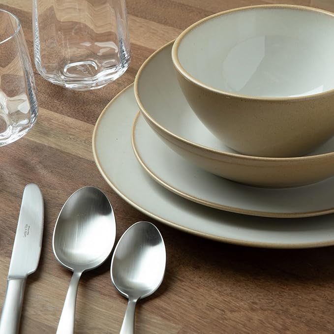 Larder & Vine Ceramic Stoneware Dinnerware 16-Piece Set, 4 Place Settings (Sand)