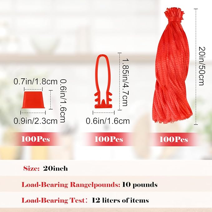 100 Pcs Reusable Mesh Produce Bags, 20 Inch Seafood Boil Bags for Crab with 100 Loop Closures, Onion Potato Storage Net Bag for Vegetables Fruits Seafood