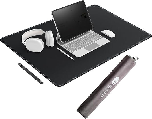 CENNBIE Leather Desk Mat Large, 43.6" x 23.6" Desk Pad Blotter Protector, Extended Non-Slip Mouse Pad, Waterproof PU Leather Large Mouse pad for Desk Office and Home (Black)