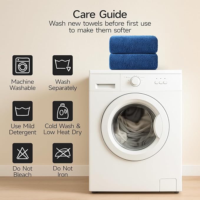 REDKISS 2 Piece Luxury Bath Towel Set - 31x62 inch Oversized Thick Bath Sheets, 100% Cotton, 900 GSM, Super Soft, Highly Absorbent, Quick Dry Large Shower Towels for Bathroom, Pool, Gym, Spa, Navy