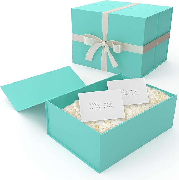 Gift Box Set - Bridesmaids Gifts for Wedding (3 Pack-Teal), All Occasions, Bridesmaid Proposal, Magnetic Boxes With Lids, Big Set For Bridal, 13.5 x 9 x 4.5 inches, Teal GiftBox