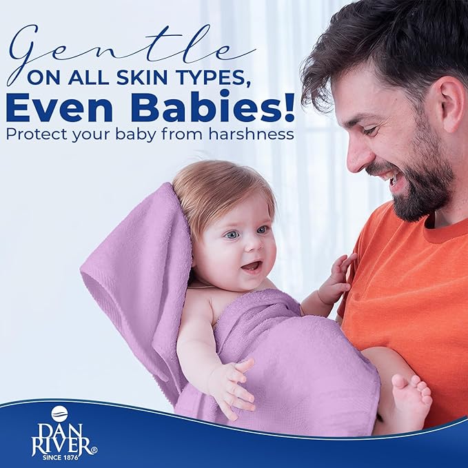 DAN RIVER 8 PC Luxury Bath Towels for Bathroom, 2 Bath, 2 Hand, and 4 Wash Cloths, 600 GSM 100% Ring Spun Cotton Towel Set, Highly Absorbent, Gym, Hotel, and Spa, Lavendar