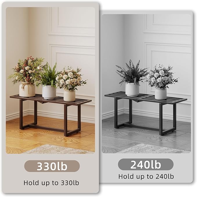 2 Pack Metal Plant Stand Indoor, Outdoor Iron Plant Shelf, Heavy Duty Slatted Display Shelf for Patio Balcony Garden Living Room Load Bearing 330 LB 26" L x 10.4" H x 8.6" W 1 Tier Coffee