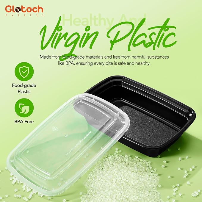 Glotoch 34oz Meal Prep Containers, 10 Pack (20-Piece) Reusable Food Prep Containers with Lids Microwave, Freezer, Dishwasher Safe Leakproof Durable Plastic Food Storage Lunch Box To Go Take Out