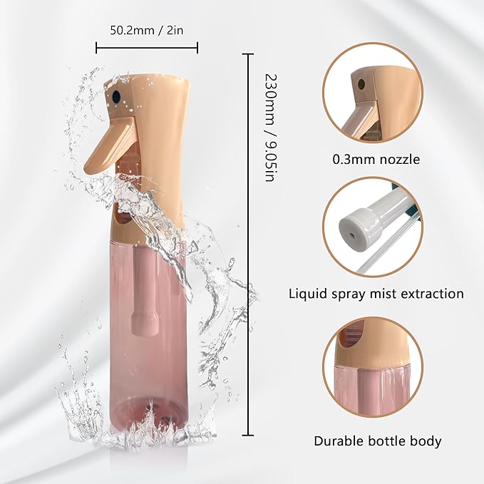 Spray Bottle for Hair Continuous Ultra Fine Mist (300ml) 360° Multi Spray Bottle for Plants, Cleaning, Skin Care Leakproof & Durable 2 Pack