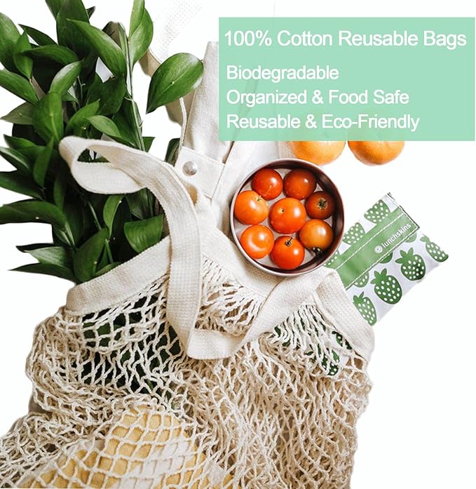 YOYI YOYI Reusable Produce Bags Cotton Mesh Grocery Bags,Washable Portable Vegetable Bag, 100% Cotton Mesh String Organizer Shopping Bag Handle Net Tote