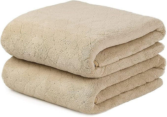 JML Microfiber Bath Towels, Oversized, Ultra Soft, Super Absorbent and Fast Drying, No Fading Large Bathroom Towel Set for Sport, Travel, Fitness, SPA and Yoga (Coral Fleece - Camel, 30 in x 60 in)