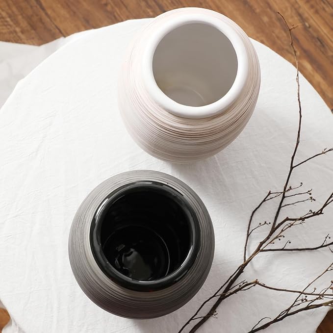 ALMA Wide Mouth Large Ceramic Vase, 12'' Tall White Rustic Pampas Grass Vase for Table Centerpieces, Boho Decorative Vase for Living Room, Farmhouse, Entryway, Mantel, Bookshelf, Home Decor