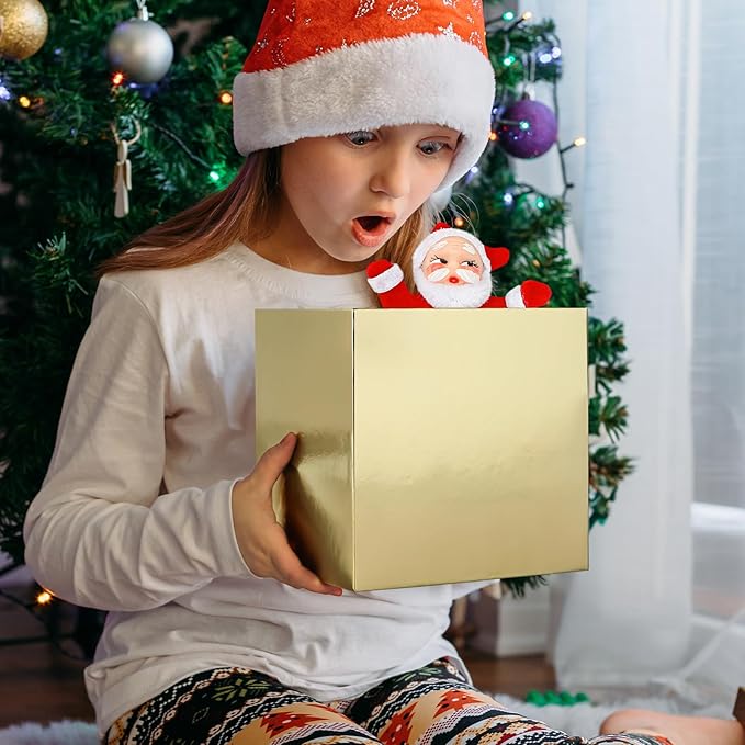 UNIQOOO 5PCS Metallic Gold Nesting Gift Boxes Set, Square Cardboard Storage Organizer Keepsake Box with Lid Durable Reusable, for Gift Wrapping Holiday Presents Christmas Birthday, Assorted Size