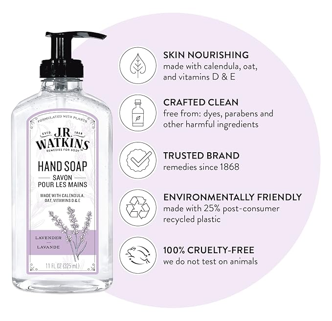 J.R. Watkins Gel Hand Soap, 3 Pack of 11 Fl Oz, Lavender
