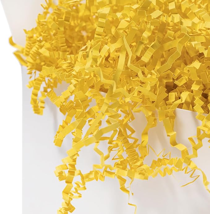 Mefleet 2 LB Crinkle Cut Paper Shred Filler Yellow Crinkle Shredded Paper for Gift Box - Gift Basket Bag Filler - Grass Cushion Stuffing for Christmas Holiday Packaging Wrapping