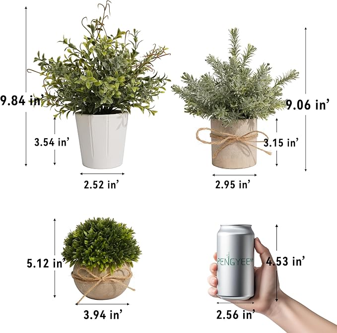 4 Pack Small Fake Plants in White Pulp Pot for Home Decor, Artificial Plants Indoor, Small Faux Plants Indoor for Bathroom Bedroom Kitchen Office Farmhouse Room Shelf Decor