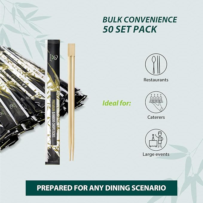 Soeos 500 Disposable Chopsticks Bulk - Natural Wooden Chopsticks & Bamboo Chopstick for Sushi, Takeout, Party - Splinter-Free, Individually Wrapped Single-Use Chopstick (Approx.500 Pairs)