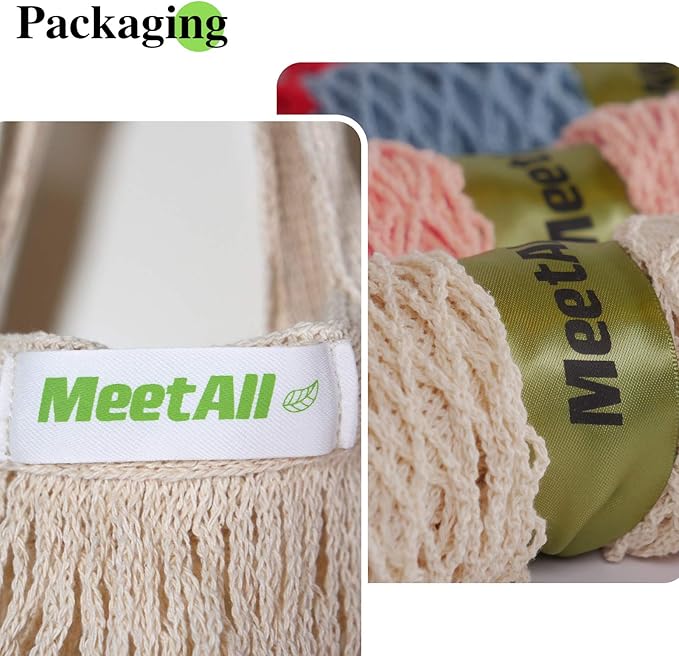 meetall Mesh Grocery Bags, Reusable Tote Bags with Sturdy Handle, Washable, Eco Friendly, Cotton String Net, for Shopping and Storage Fruit Vegetable (5 Pack, 2 Size,Off White)