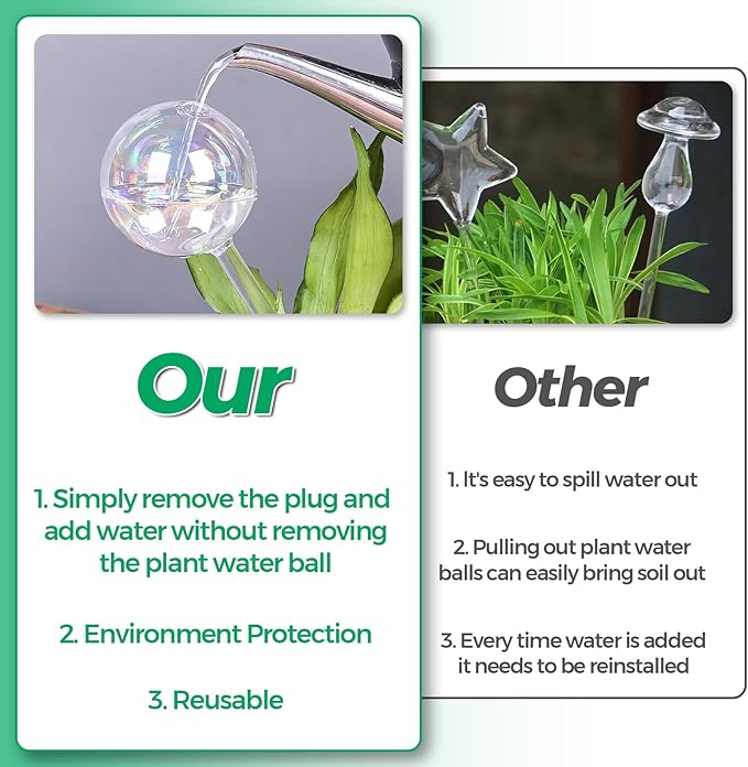 Plant Watering Globes Self Watering Planter - Indoor Outdoor Automatic Slow Release Watering Bulbs Iridescent Rainbow Glass Water Bulb for Houseplants 2 Pack