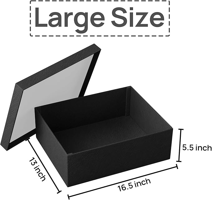 JOYIT Black Gift Box 16.5''x13''x5.5'' - Large Gift Boxes with Lid for Presents Packaging, Birthday, Christmas, Wedding, Anniversary, Big Gift Box with Ribbon, Shred Filler, Card, Wax Seal (Black)