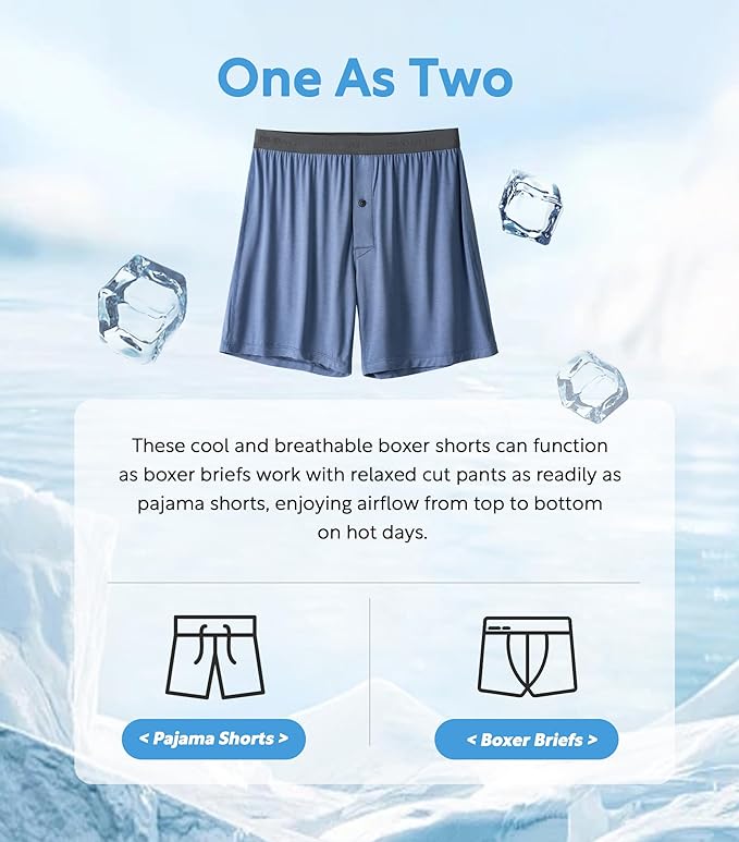 DAVID ARCHY Mens Underwear Bamboo Rayon Boxers for Men Breathable and Cool Men's Boxer Shorts with Button Fly 3 or 5 Pack