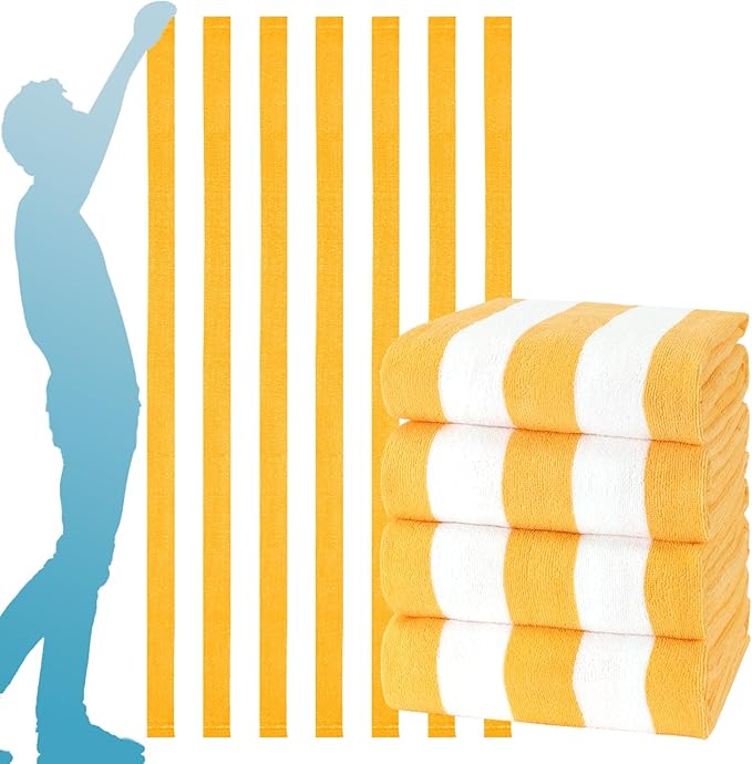 4 Packs Extra Large Beach Towel Bath Towel 72 * 40 Set Bathroom Sheets Bulk Oversized Soft Absorbent Thick XL Big Giant Microfiber Terry Blanket Clearance Turkish Toallas De Playa NOT Cotton Yellow