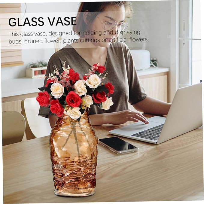 Generic Minimalist Glass Vase for Table Decor Amber Medium Mediterranean Style Bud Vase for Living and Dining Centerpieces Modern Home Ornament for Floral Arrangements and Housewarming