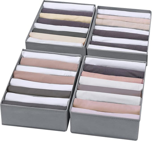 4 Packs T-shirt Drawer Organizers for Clothing,8 Grids Compartment Wardrobe Storage Box, Washable Clothes Organizer for Folded Clothes, Legging, Silk Scarve