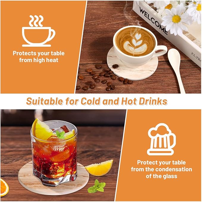 Acejoz Drink Coasters Set of 6, Absorbent Coaster for Coffee Table Decor, Marble Style Ceramic Coaster for Home Decor, 4 Inches