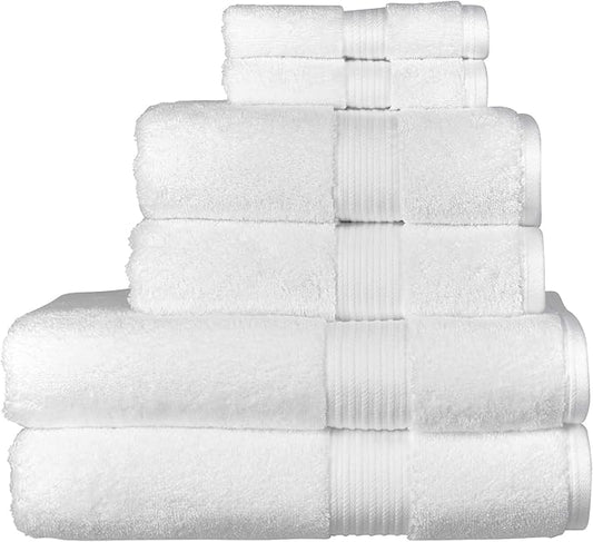 Christy Supreme Hygro 6 Piece Towel Set | White | 100% Luxury Supima Cotton | Ultra Soft | Super Absorbent | 650GSM | 2 Bath Towels 2 Hand Towels 2 Face Cloths