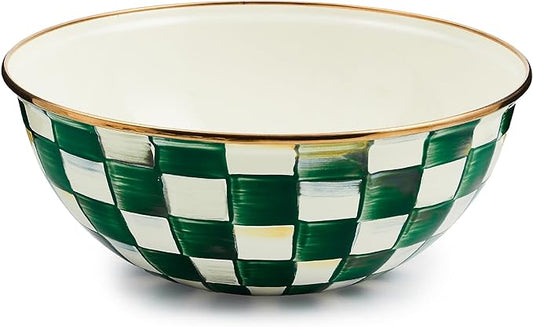 MACKENZIE-CHILDS Enamel Everyday Bowl, Serving Bowl for Entertaining, Medium, Green-and-White Emerald Check