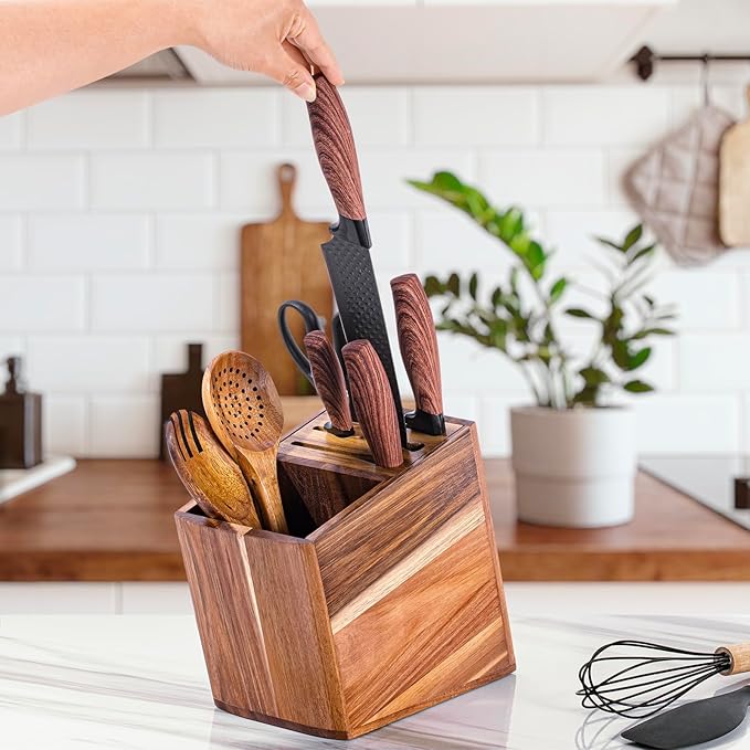 Utensil Holder for Kitchen Counter 2in1 Large Wooden Knives and Cooking Utensil Holder Utensil Organizer