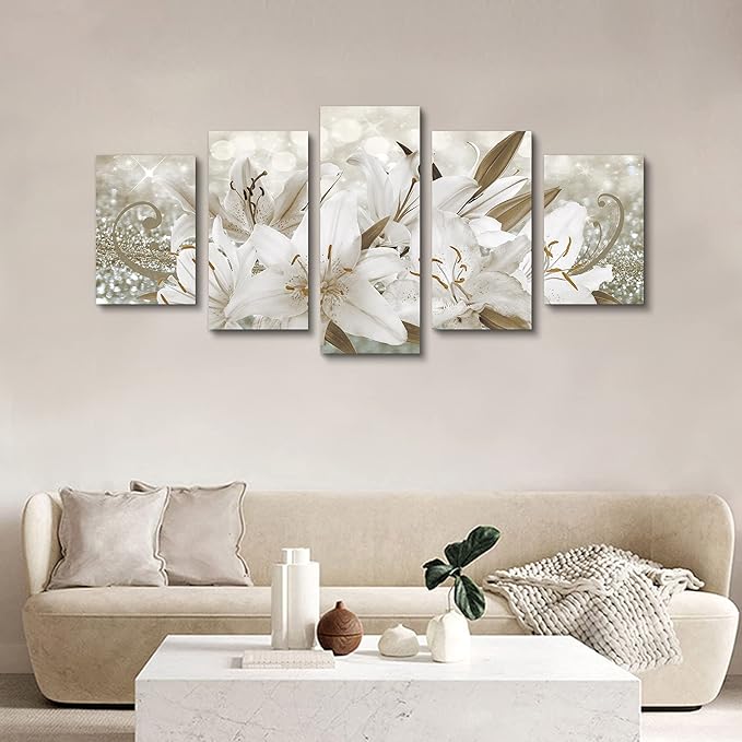 LUDUHU Golden Orchid Flowers Canvas Print - Abstract Floral Wall Art Painting Decor for Home Decoration Artwork Picture Bedroom (B,Oversize 80x40inch)