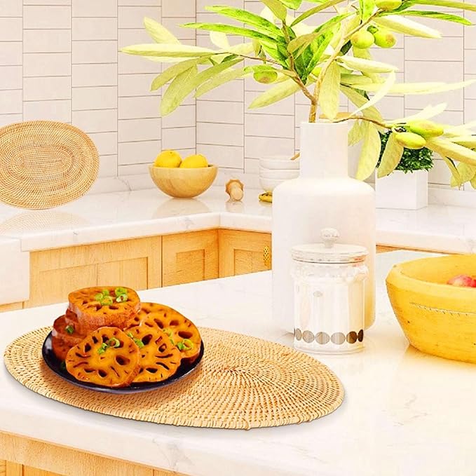 Natural Rattan Woven Placemats Oval Tableware Mats Anti Slip Place Mat Multifunctional Placemat 30x40cm