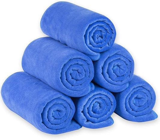 JML Microfiber Bath Towels, Large Bathroom Towel Set 6 Pack (30" x 60") - Soft, Absorbent, Quick Dry, Use for Hair, Shower, Fitness, Sport, Yoga, Dark Blue