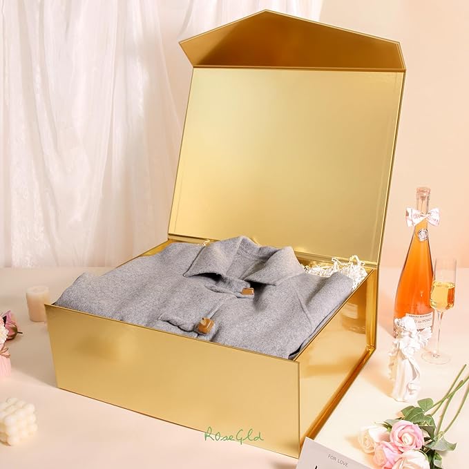 ROSEGLD 5 Extra Large Gift Boxes 20x16x7.2 Inches, Giant Gold Magnetic Gift Boxes with lids for Presents, Bridesmaid Proposal Boxes (Glossy Gold)