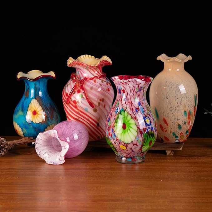 KAMMAK Colored Glass Vase, Beautiful Hand Blown Decorative Vase, Modern Art Vase for Flower Mantle Dining Table Centerpiece, Entryway Living Room Wedding Decoration, FH025