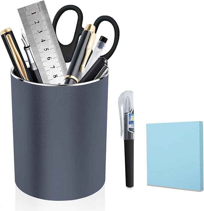 Metal Pen Holder Aluminum Pencil Holder Desktop Organizer Black for Office, School, Home 3.15 x 3.15 x 3.94 Inches-Grey