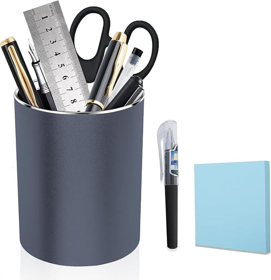 Metal Pen Holder Aluminum Pencil Holder Desktop Organizer Black for Office, School, Home 3.15 x 3.15 x 3.94 Inches-Grey