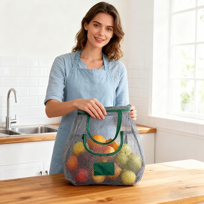 Portable Hollowed Out Mesh Tote Storage Bags, Kitchen Storage Bag, Reusable Hanging Storage Mesh Bags, for Kitchen